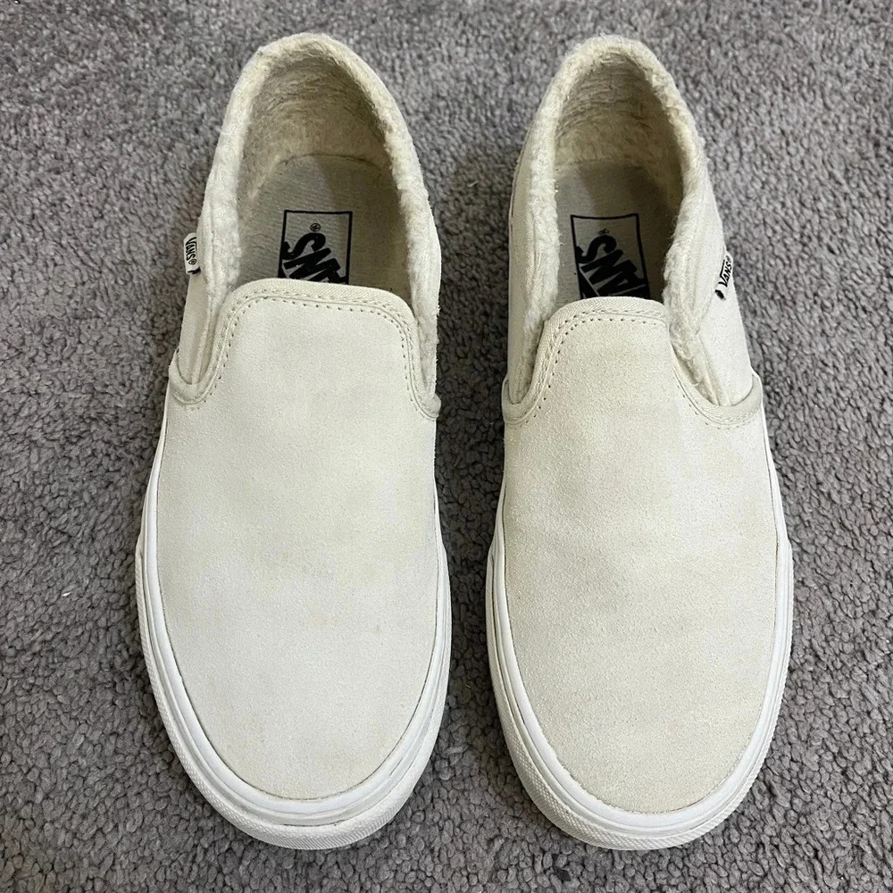 Vans Cream Slip-On Sneakers